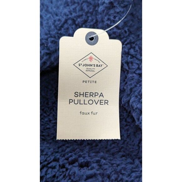 St. Johns Bay Women Size PM Sherpa Mock Neck Long Sleeve Pullover Blue Very Soft - Picture 10 of 11